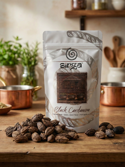 Badi Elaichi (Black Cardamom) Whole | Large Bold 25mm+ Whole Pods | Smoky Robust Flavor & Rich Earthy Aroma - 100g