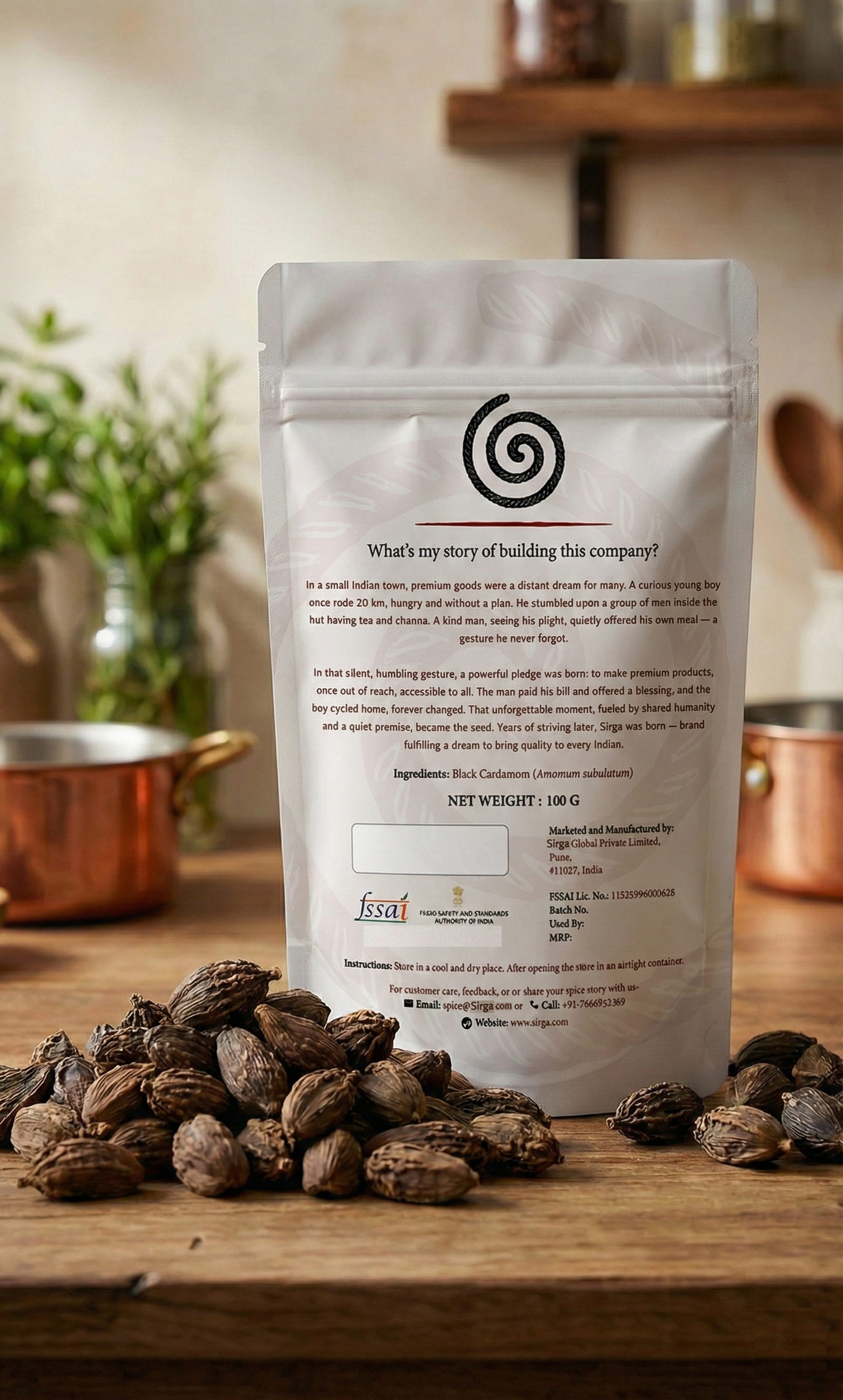 Badi Elaichi (Black Cardamom) Whole | Large Bold 25mm+ Whole Pods | Smoky Robust Flavor & Rich Earthy Aroma - 100g