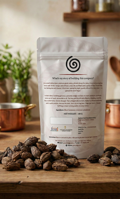Badi Elaichi (Black Cardamom) Whole | Large Bold 25mm+ Whole Pods | Smoky Robust Flavor & Rich Earthy Aroma - 100g