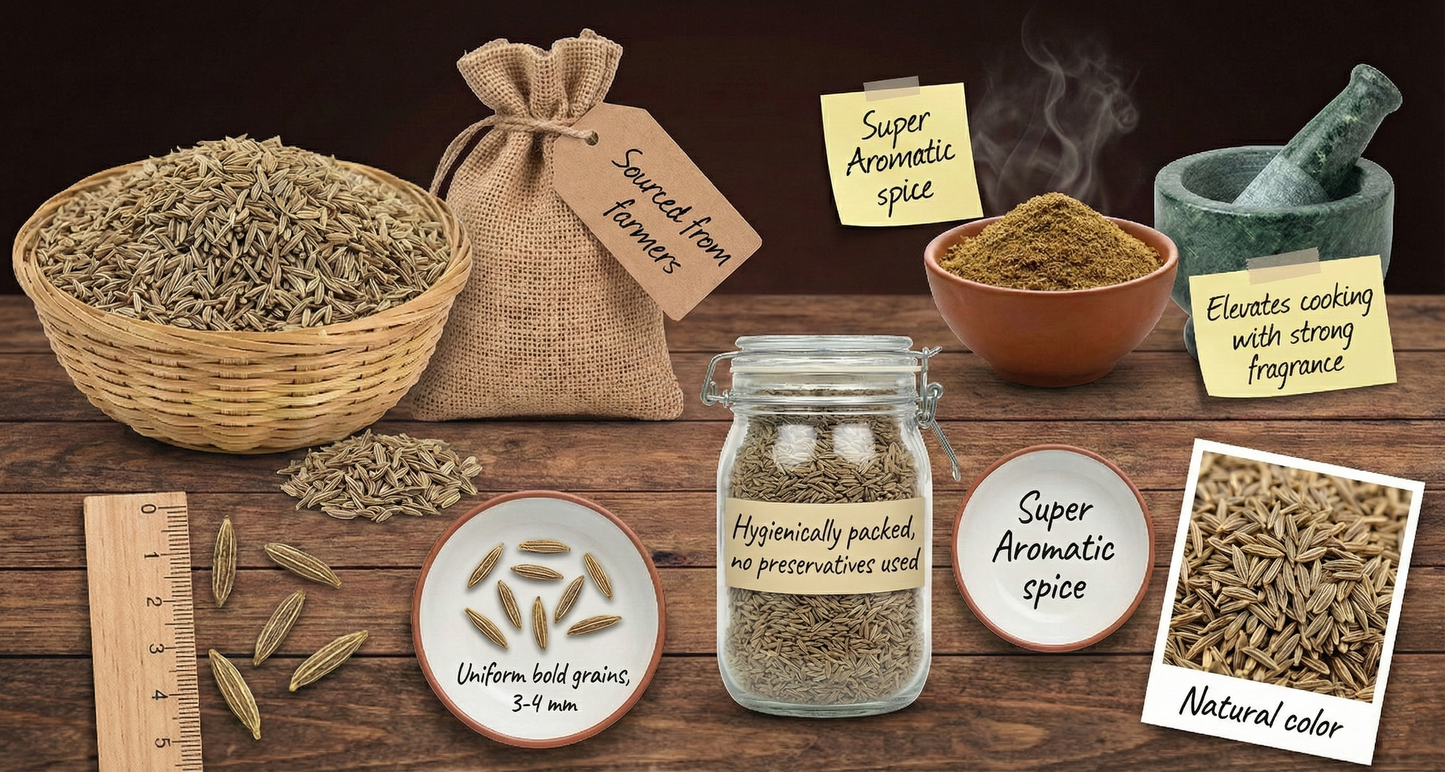 Premium Cumin Seeds (Jeera) – Whole Bold Grains with Strong Aroma