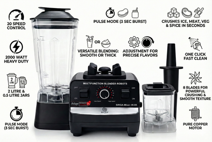 Sirga heavy duty mixer grinder blender showing multi-function use for blending, grinding, and mincing