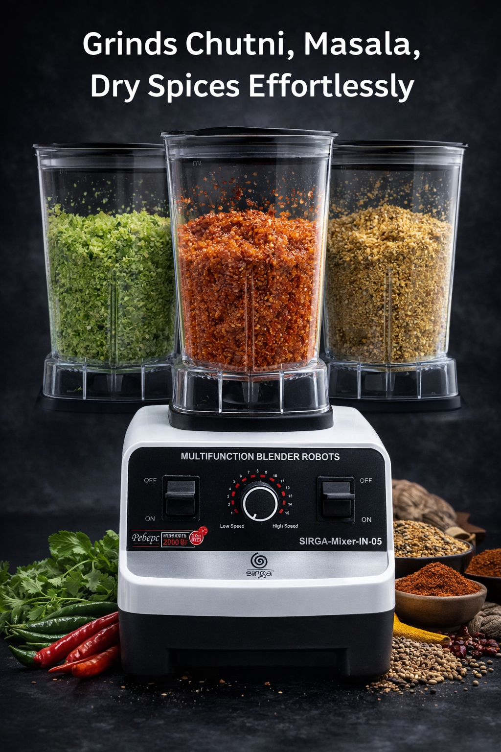 Sirga mixer grinder grinding dry masala spices evenly for Indian cooking needs