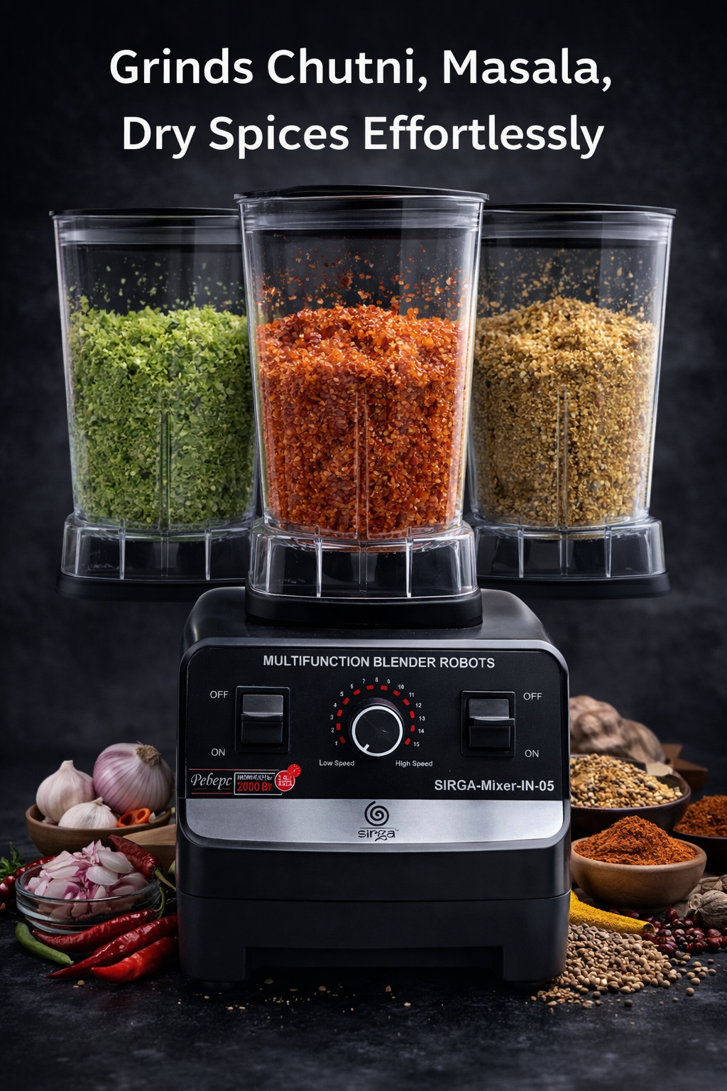Sirga mixer grinder grinding dry masala spices evenly for Indian cooking needs