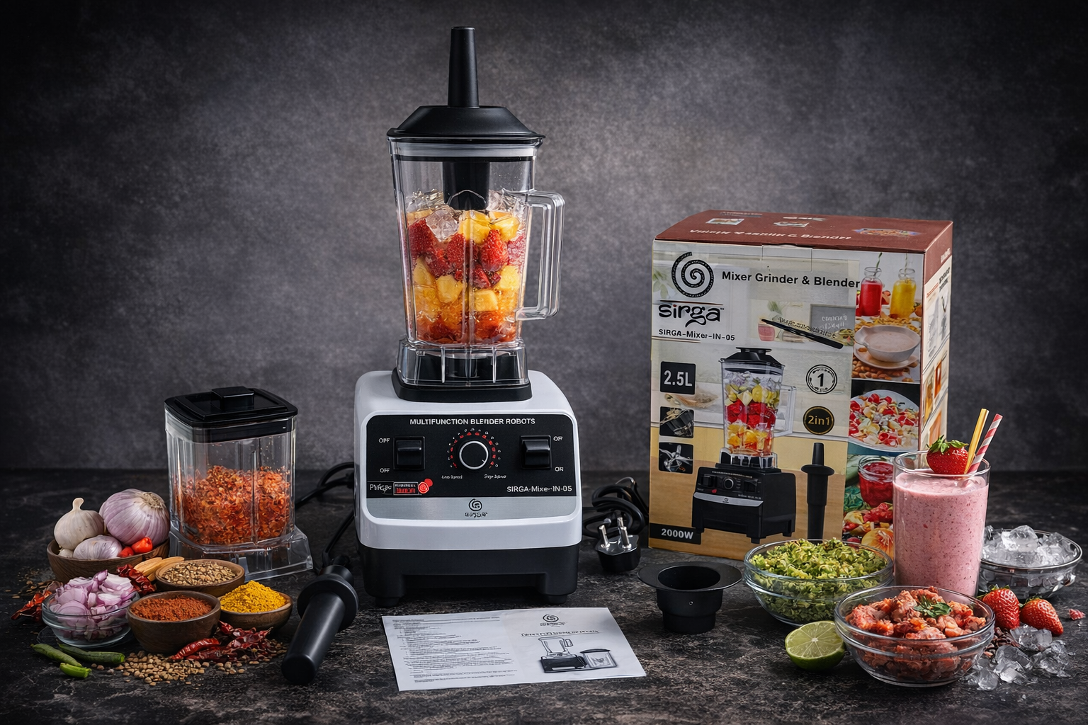 Sirga 2000W commercial heavy duty mixer grinder blender with jars and black premium design