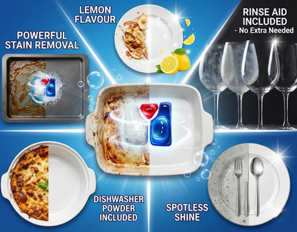 Sirga Dishwasher Pods Tablet lemon flavour, rinse aid included, powerful stain removal, spotless shine