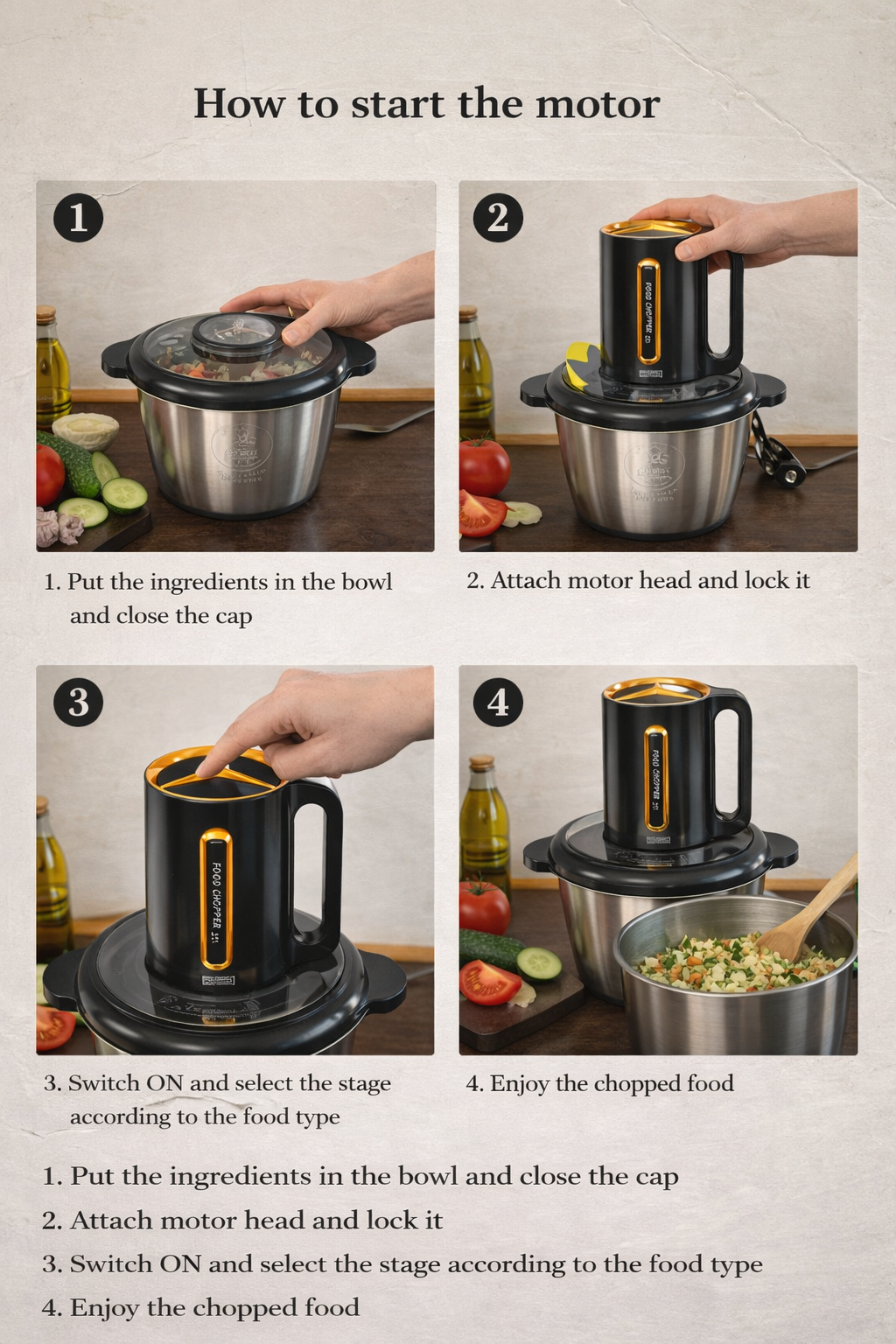 Sirga electric food chopper with 3 stage grinding soft hard and meat mode