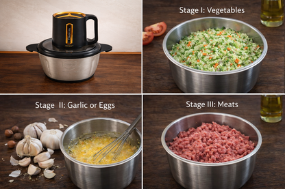 Sirga electric food chopper with 3 stage grinding soft hard and meat mode, garlic peeling or egg whisking