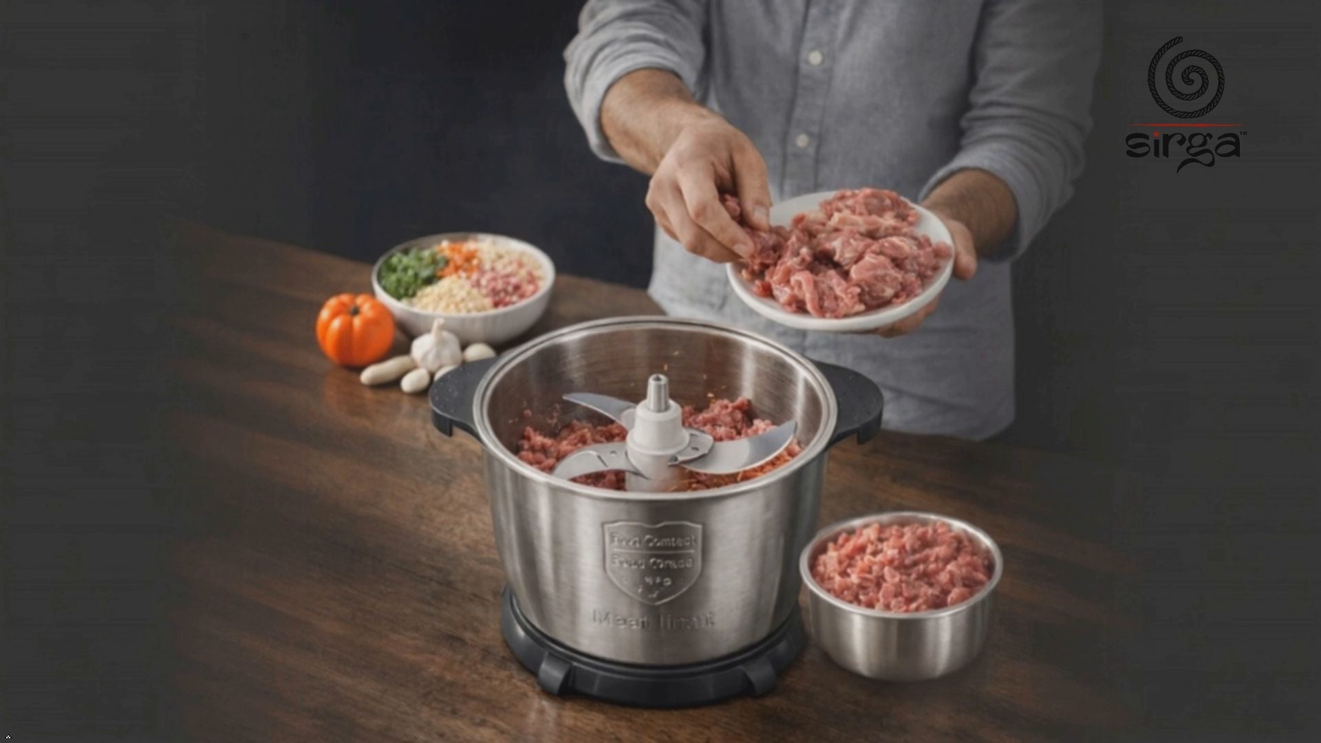 Sirga electric food chopper placed in modern kitchen for daily cooking preparation. Perfect for daily cooking
